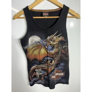 Harley Davidson Womens Large Spell Out Dragon All Over Print Tank Top T-Shirt L